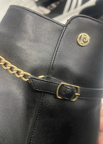 Siyah Deri Topuklu Tokalı Kadın Bot - Görsel 7