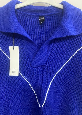 Mavi V Yakalı Kadın Triko Kazak - Görsel 2