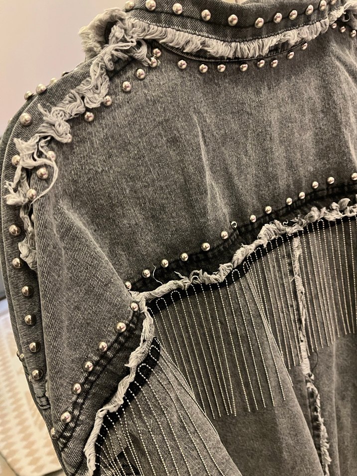 Gri Nakışlı Düğmeli Kadın Denim Ceket - Görsel 2