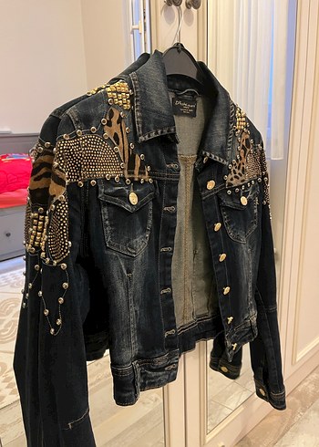 Kadın Payetli Koyu Denim Ceket