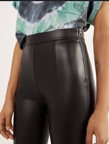 Bershka deri pantolon tayt