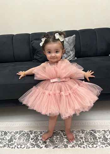9-12 Ay Beden Pembe Fırfırlı bir yaş doğum günü Elbise