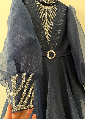 Nakışlı Lacivert Uzun Abiye Elbise - Görsel 3