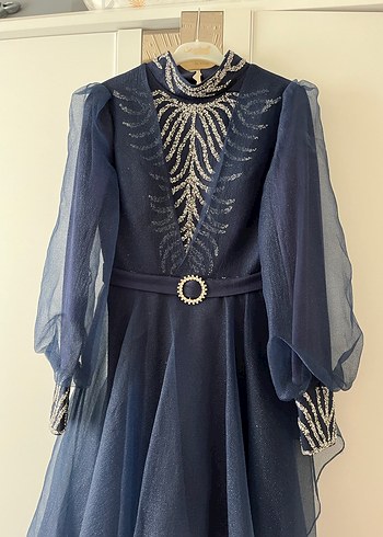 Nakışlı Lacivert Uzun Abiye Elbise - Görsel 2