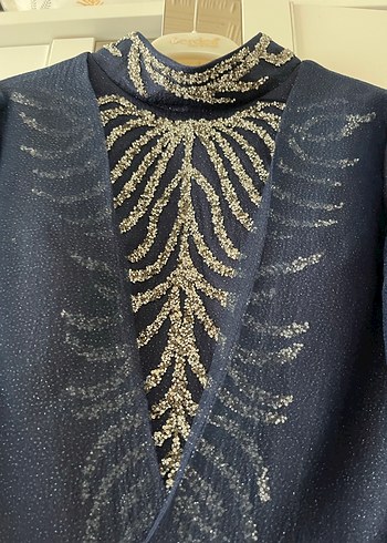 Nakışlı Lacivert Uzun Abiye Elbise - Görsel 4