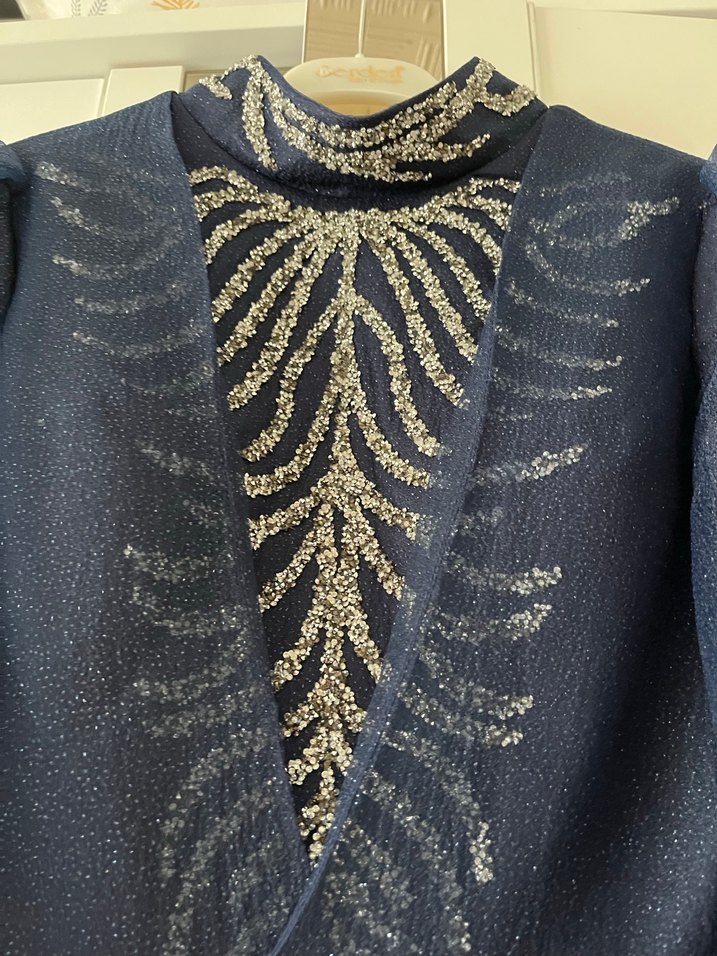 Nakışlı Lacivert Uzun Abiye Elbise - Görsel 4