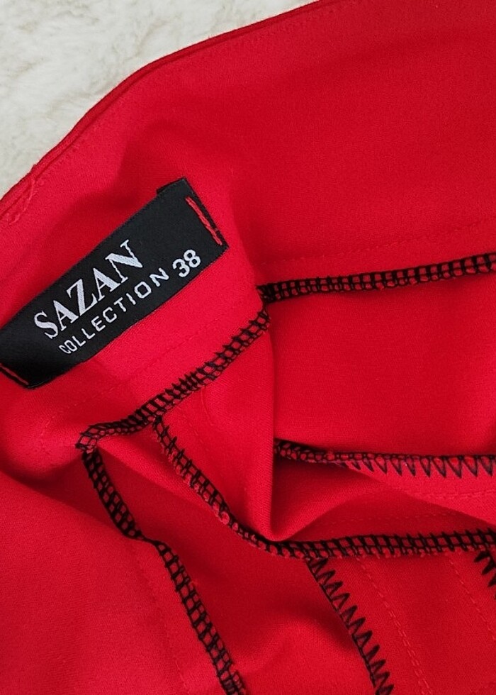 Kırmızı kumaş pantolon - Görsel 4