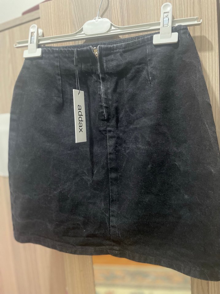 Siyah Kadın Denim Mini Etek - Görsel 2