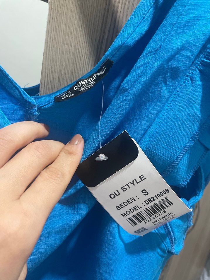 Mavi Yaka Kısa Kollu Kadın Bluz - Görsel 2