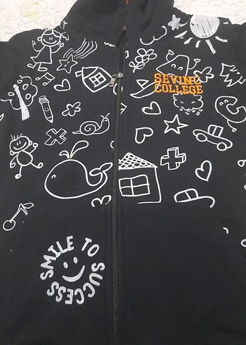 sevinc koleji Kapüşonlu Fermuarlı Siyah sweatshirt
