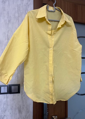 Sarı Düğmeli Kadın Keten Gömlek - Görsel 2