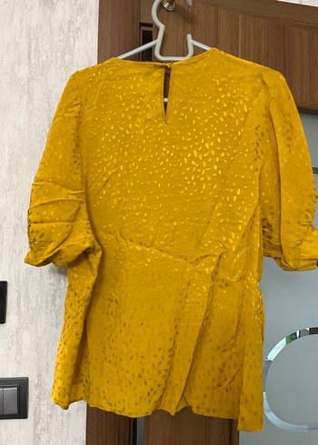 Sarı V Yaka Keten Bluz - Görsel 4