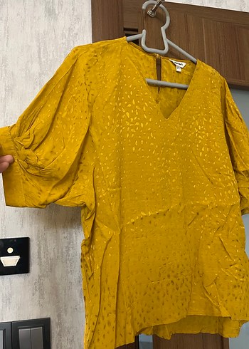 Sarı V Yaka Keten Bluz - Görsel 3