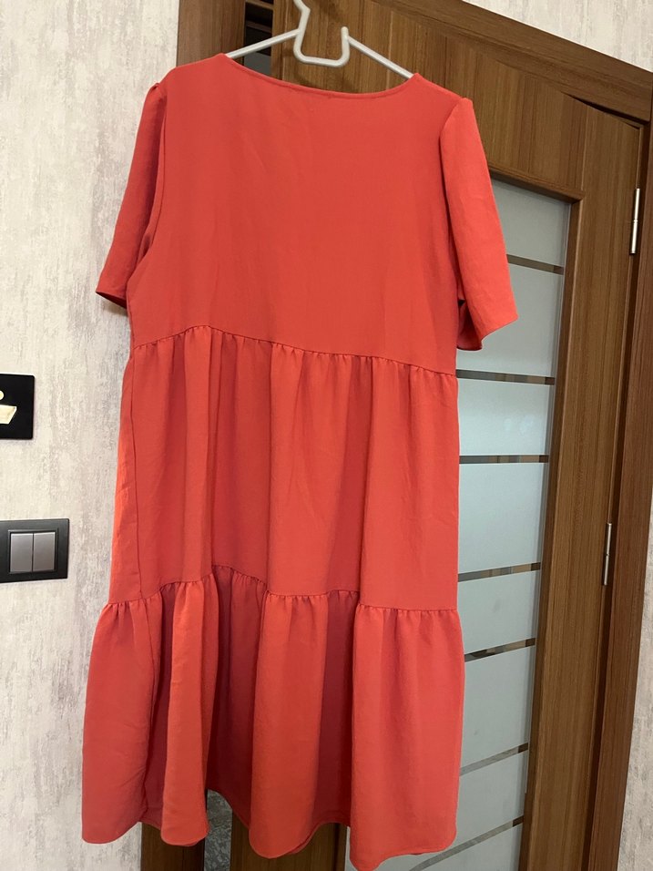 Kırmızı V Yaka Midi Bohem Elbise - Görsel 5