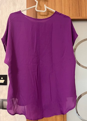 Mor Kadın Kısa Kollu Salaş Bluz - Görsel 3