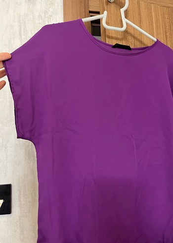 Mor Kadın Kısa Kollu Salaş Bluz - Görsel 2