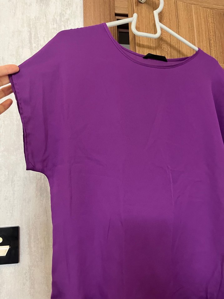 Mor Kadın Kısa Kollu Salaş Bluz - Görsel 2