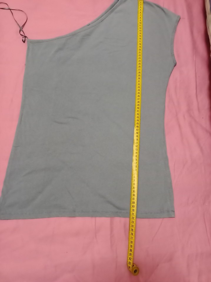 Gri Tek Omuzlu Kadın tişört - Görsel 2