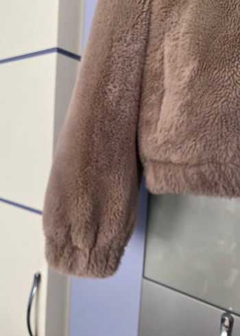 38 Beden camel Renk Bej Kadın Peluş Kapüşonlu Ceket