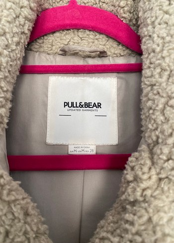 Pull and Bear Bej Kadın Peluş Midi Ceket