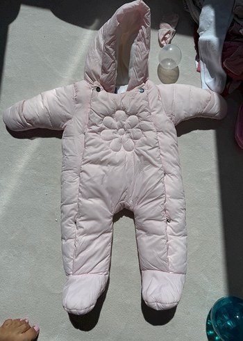 Pembe jacadi içi Kürklü Kapüşonlu Bebek Tulumu