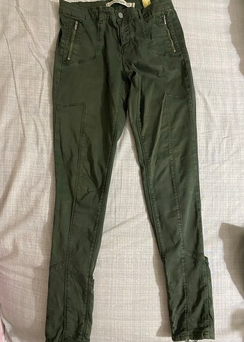 Fermuarlı Haki Kadın jean Pantolon - Görsel 3