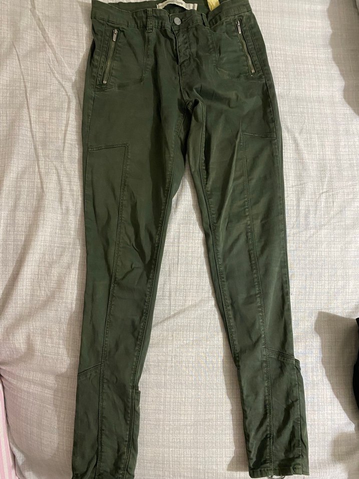 Fermuarlı Haki Kadın jean Pantolon - Görsel 3