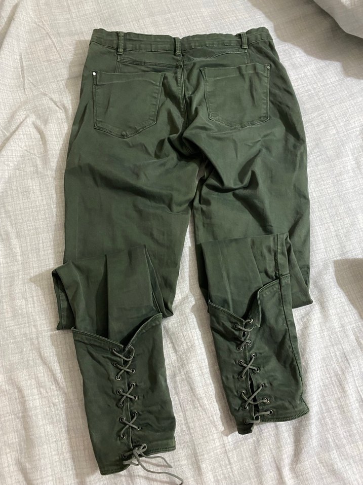 Fermuarlı Haki Kadın jean Pantolon - Görsel 2