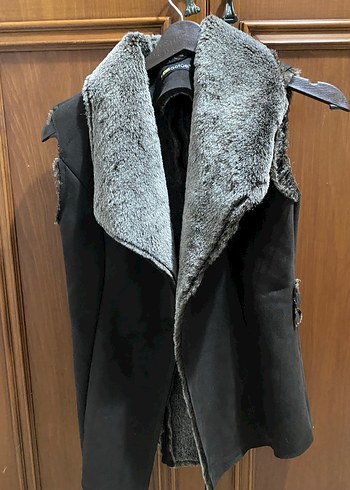 Kahverengi Süet gri Kürklü Kadın Yelek - Görsel 2