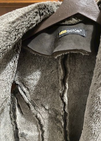 Kahverengi Süet gri Kürklü Kadın Yelek - Görsel 4