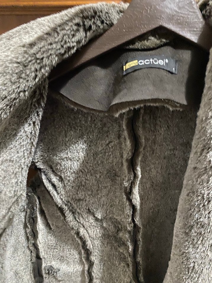 Kahverengi Süet gri Kürklü Kadın Yelek - Görsel 4