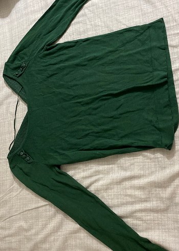 Düğmeli Yeşil Keten Kadın Kazak - Görsel 2