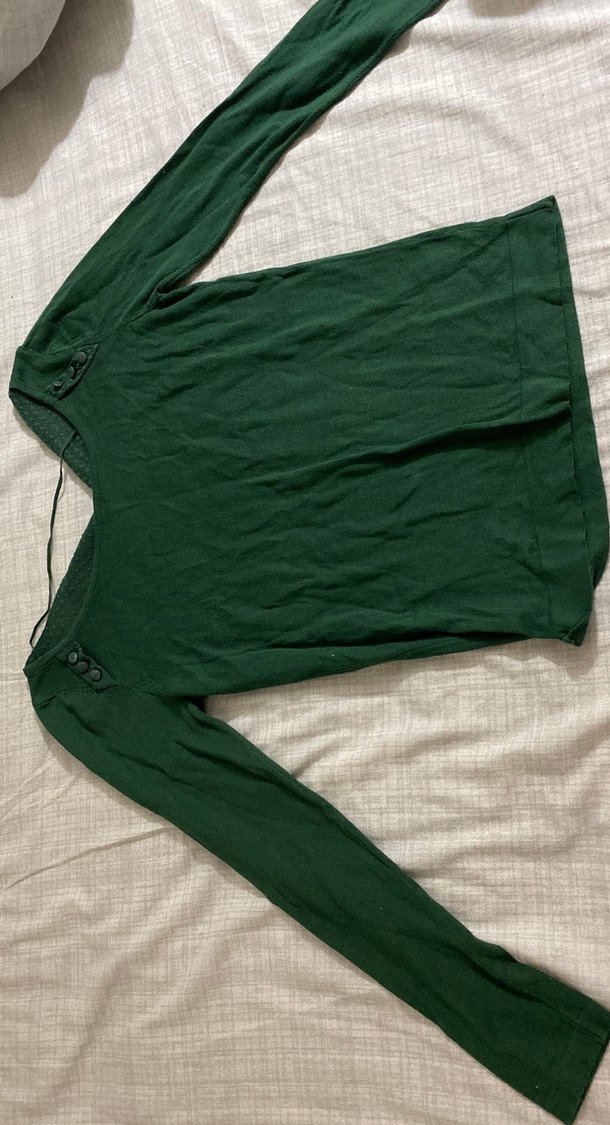 Düğmeli Yeşil Keten Kadın Kazak - Görsel 2