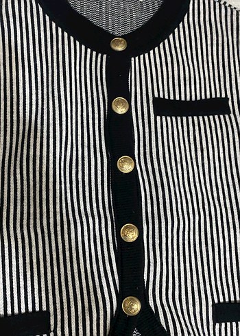 Düğmeli Zebra Desenli gold düğmeli Triko Süveter - Görsel 3