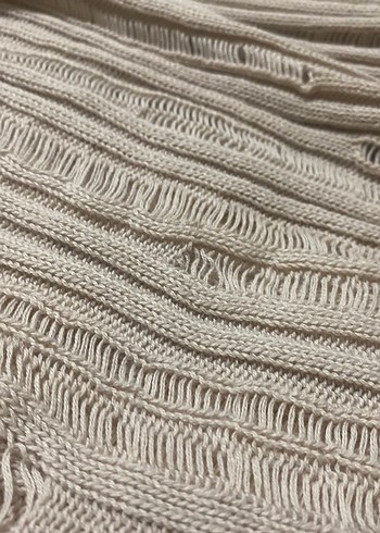 Bej Örgü Kadın Keten Kazak, Uzun Kollu, Bohem - Görsel 3