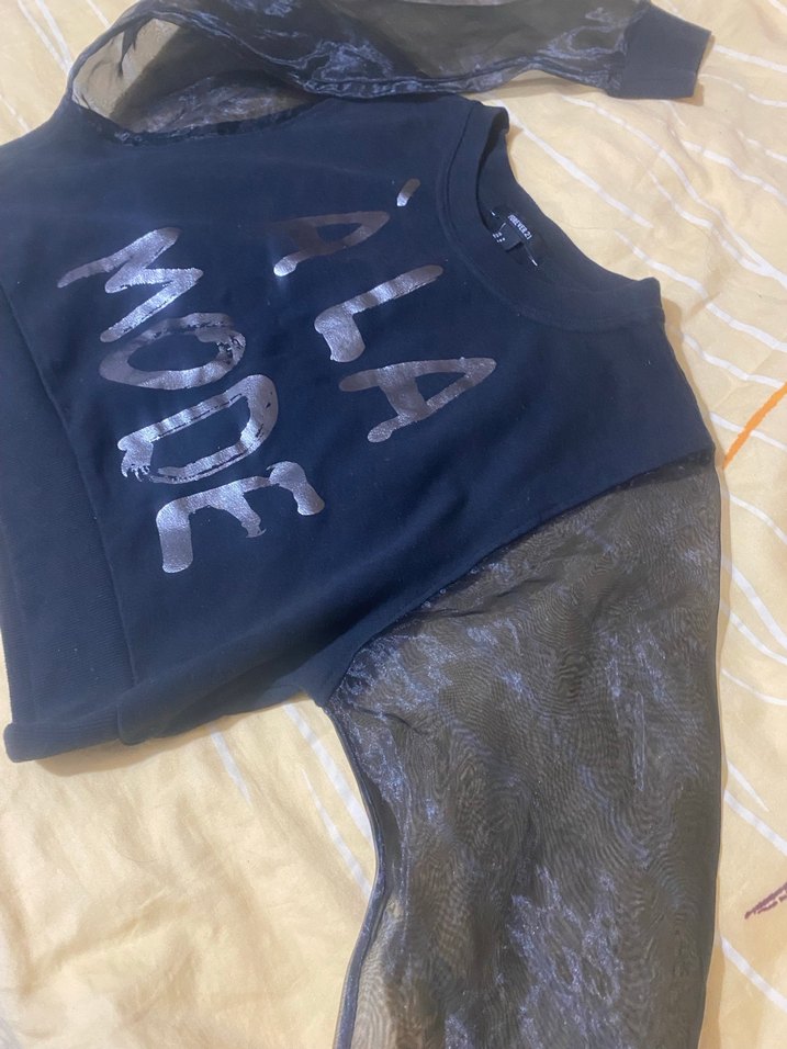 Drapeli Siyah Gotik Uzun Kollu Bluz - Görsel 5