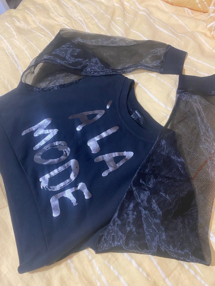 Drapeli Siyah Gotik Uzun Kollu Bluz - Görsel 2