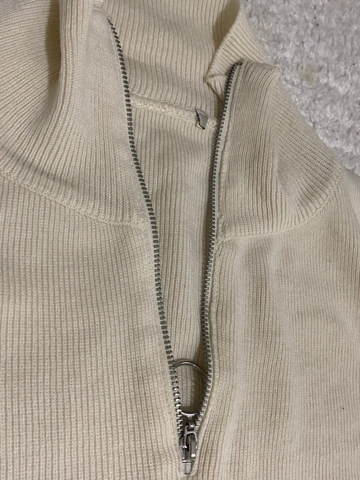 Bej Çizgili Yüksek Yakalı Kadın Kazak - Görsel 3