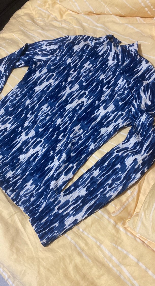 Mavi Pilili Balıkçı Yaka Uzun Kollu Bluz - Görsel 2