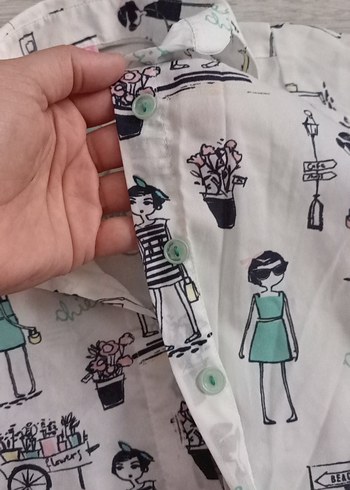 Çok Renkli Baskılı Kız Gömlek - Görsel 3