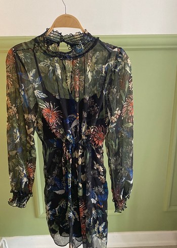 Zara Romantik Cicekli Sifon Elbise