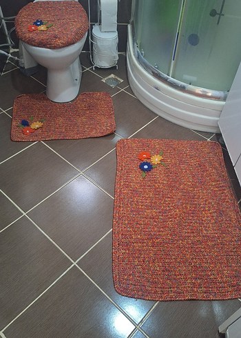 Nakışlı Çok Renkli Banyo Paspas Seti