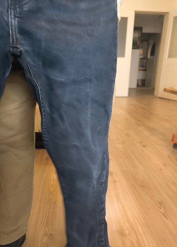 Mavi renk Bol Kesim Midi Denim Erkek Kot Pantolon - Görsel 3