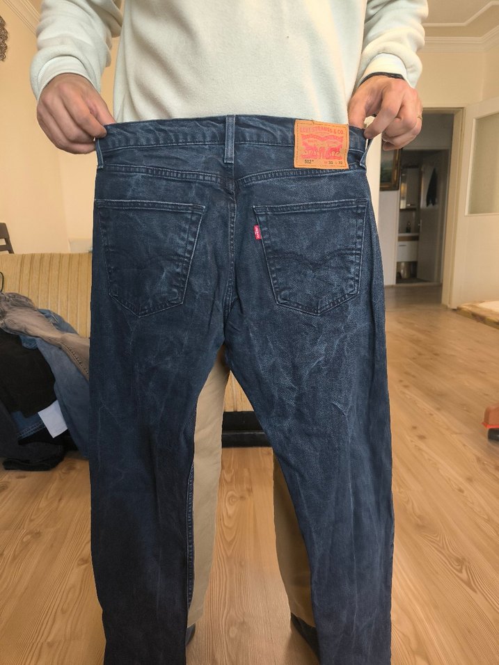 Mavi renk Bol Kesim Midi Denim Erkek Kot Pantolon - Görsel 4