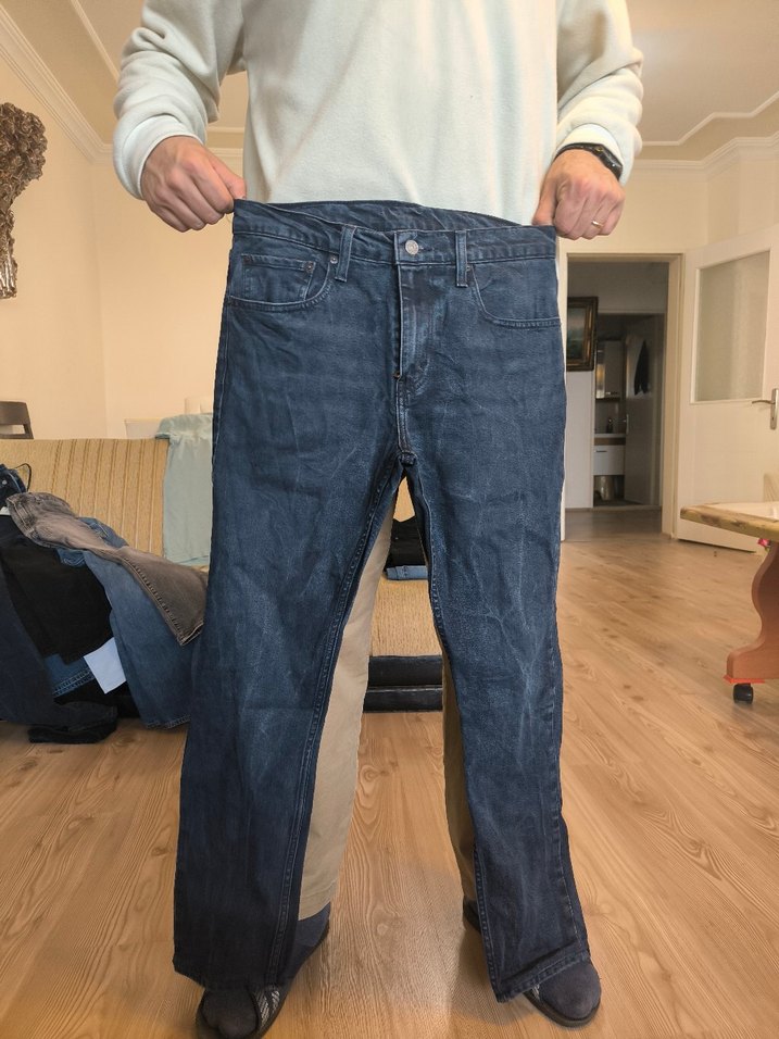 Mavi renk Bol Kesim Midi Denim Erkek Kot Pantolon - Görsel 2