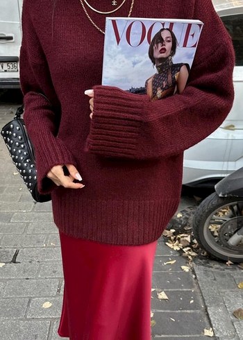 diğer Beden Bordo Kapüşonlu Salaş Kadın Kazak