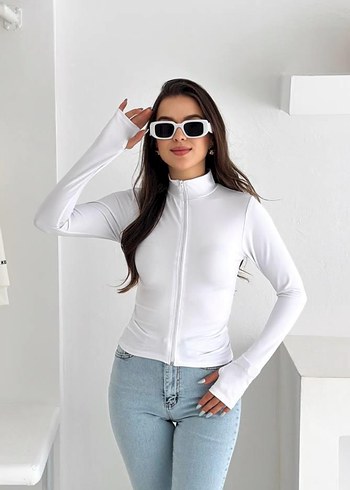 Diğer Beyaz V Yakalı Crop Top Kadın