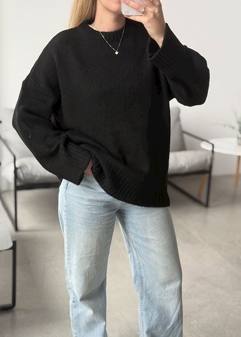 Massimo Dutti Siyah Oversize Kadın Triko Kazak