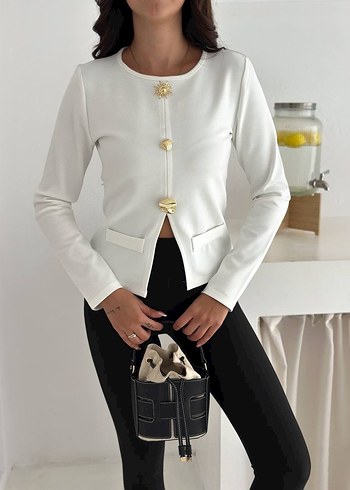 Noa&Noa Beyaz Düğmeli Kadın Mini Blazer