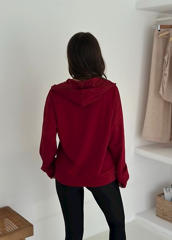 Diğer Bordo Kapüşonlu Rahat Sweatshirt HIRKA